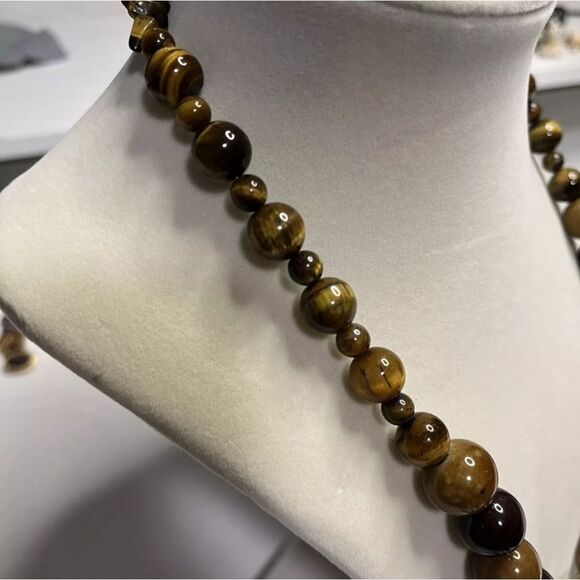 Chunky TIGER EYE Beads Brown Statement Necklace 18” Beautiful - Picture 10 of 10